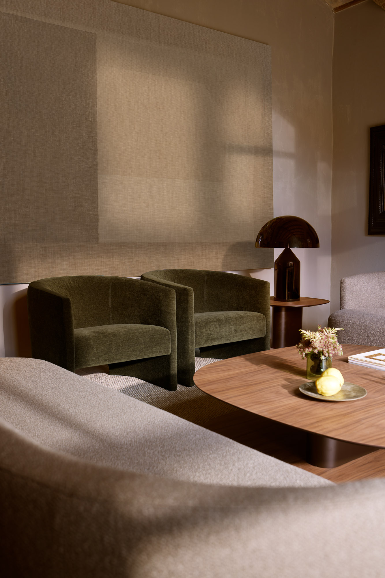 Flow sofa and lounge chairs, Sacha SE coffee and side table designed by Mario Ruiz for Joquer