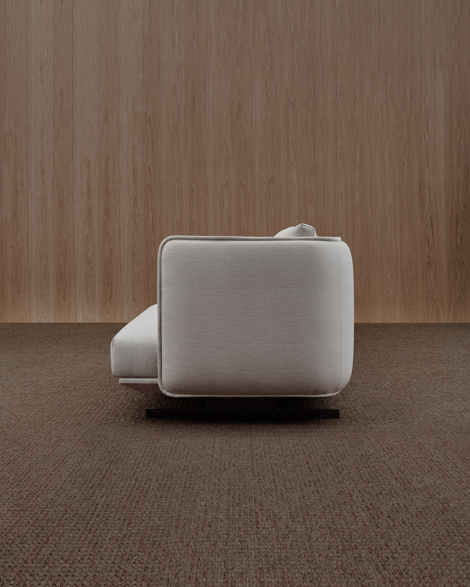 Serene sofa, elevated base in Deluxe depth variant, designed by Mario Ruiz for Joquer