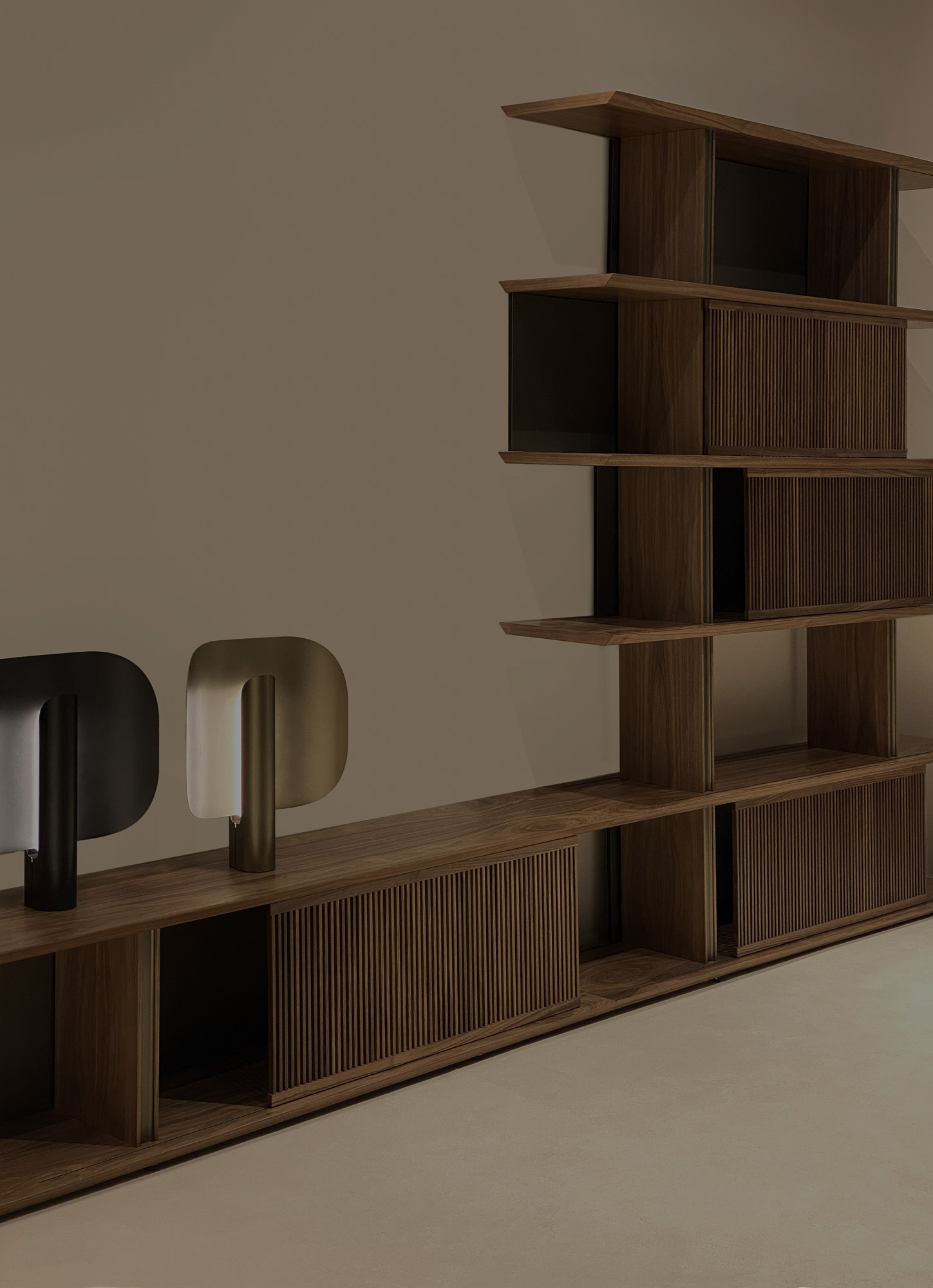 Stockholm bookcase and table lamp designed by Mario Ruiz for Punt
