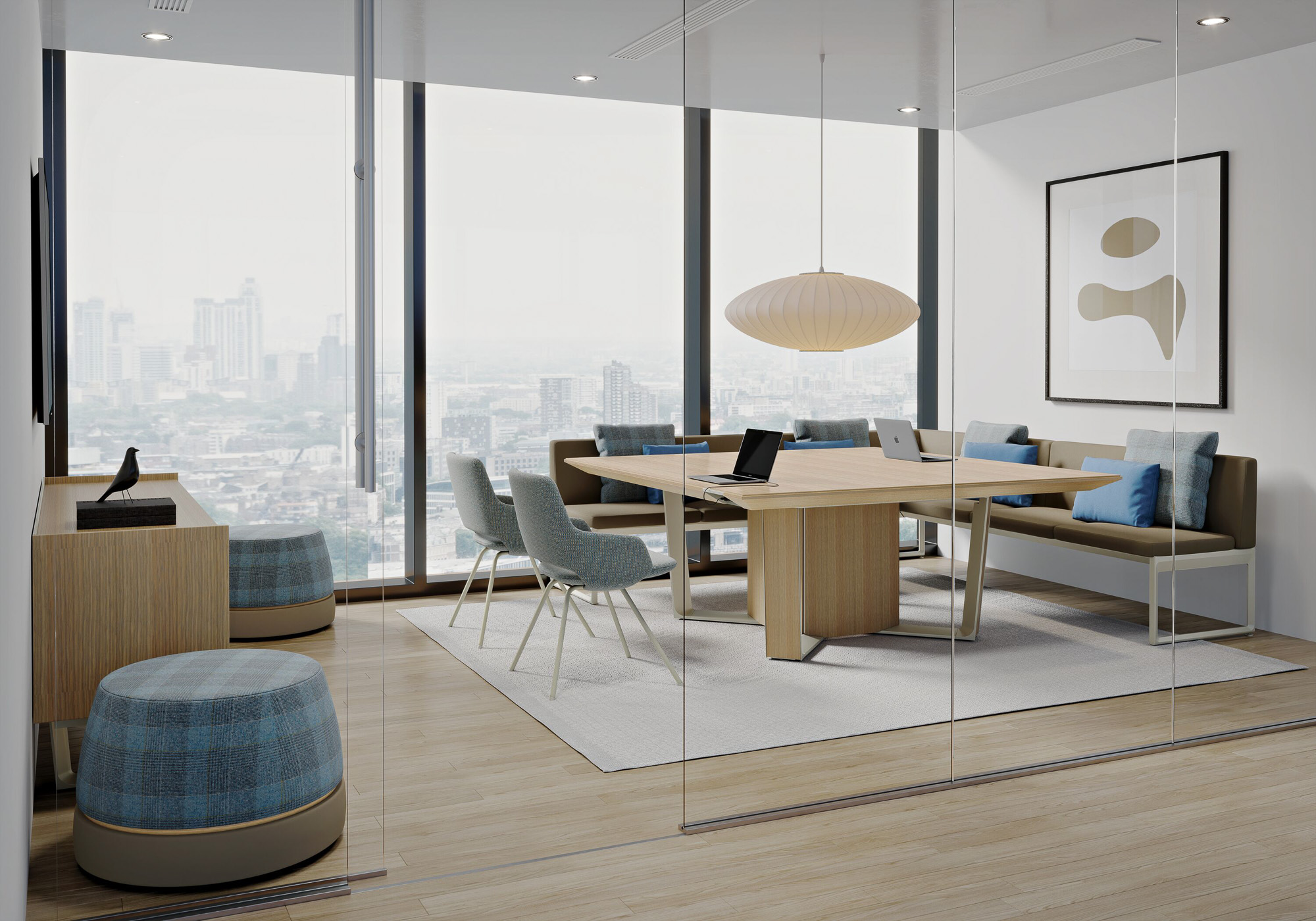 C+D Conference table and sideboard, and Clique bench by Mario Ruiz for Teknion