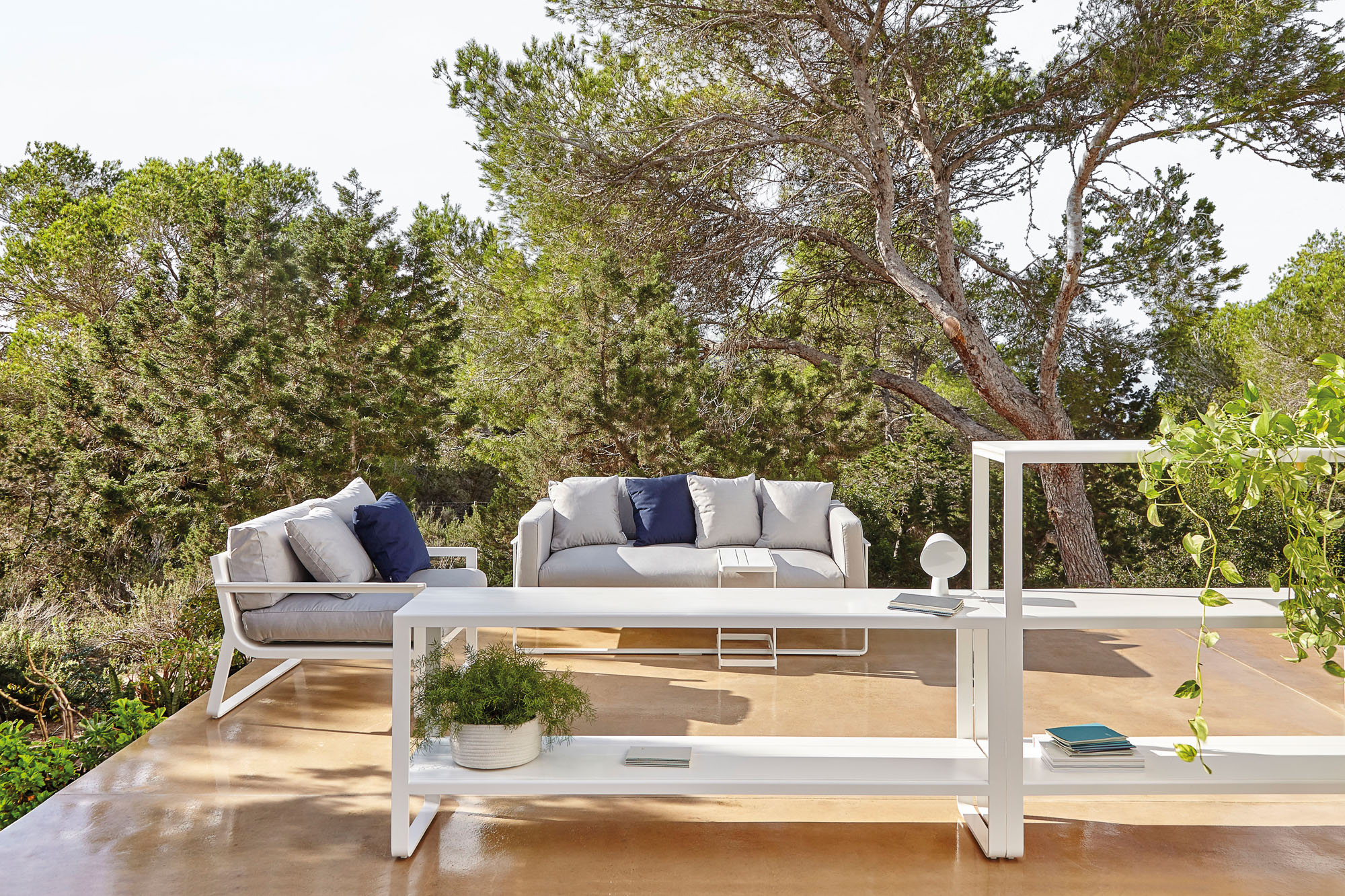 Flat Shelving System and sofas for outdoor by Mario Ruiz