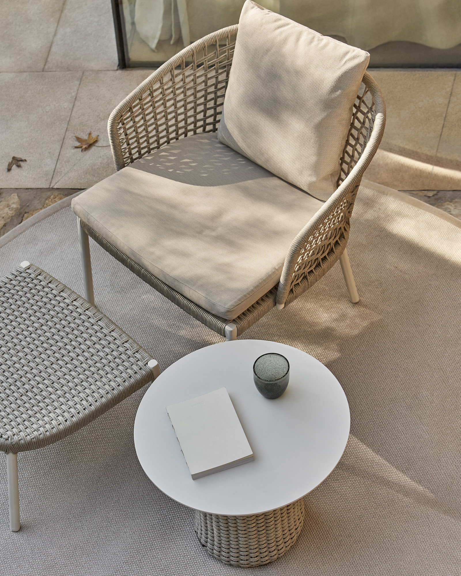 Tibeca hospitality collection lounge chair with ottoman and side table by Mario Ruiz for Danao